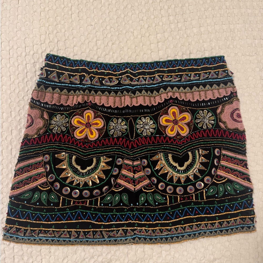 Alice + Olivia Black and Orange Embellished Mini Skirt